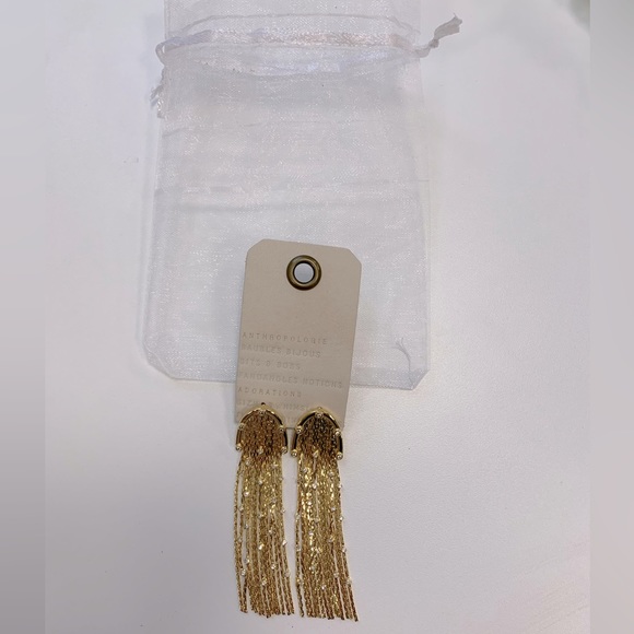 Anthropologie gold tassel statement earrings NWT - Picture 2 of 6